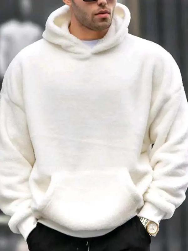 Tops - Trendy Plush Hooded Sweatshirt for Men - Ultimate Casual Comfor - Tops | MENLL